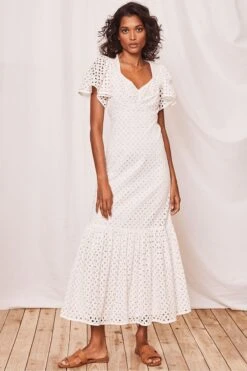 Mint Velvet Maxikleid Mit Lochstickerei, Weiß