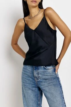 River Island Asym Seam Cami Black Dress