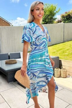 Ax Paris Wickel-Midikleid Mit Paisley-Muster Und Schmetterlingsärmeln, Creme -Next || RIVER ISLAND Verkaufsgeschäft 329216s4