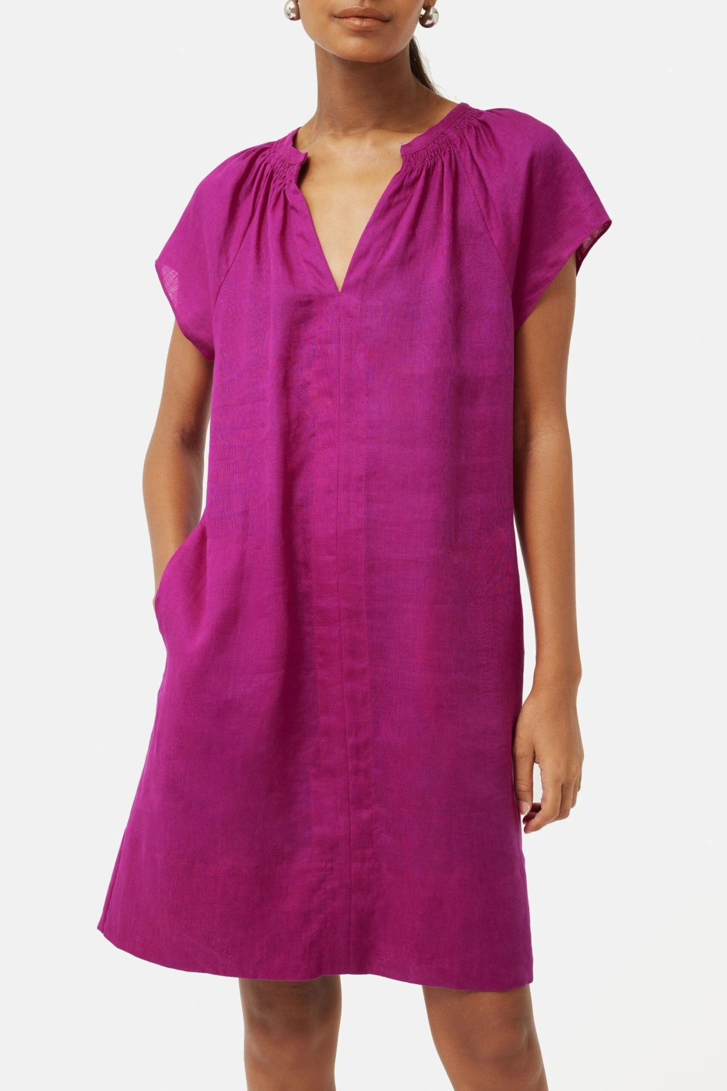 Jigsaw Gesmoktes T-Shirt-Kleid Aus Leinen, Pink 6 Jigsaw Gesmoktes T-Shirt-Kleid Aus Leinen, Pink – Bild 4