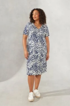 Live Unlimited Curve - Hemdkleid Mit Kieselprint Und V-Ausschnitt, Blau