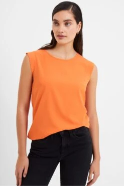 French Connection Leichtes T-Shirt Aus Kreppmaterial Mit Flügelärmeln, Orange