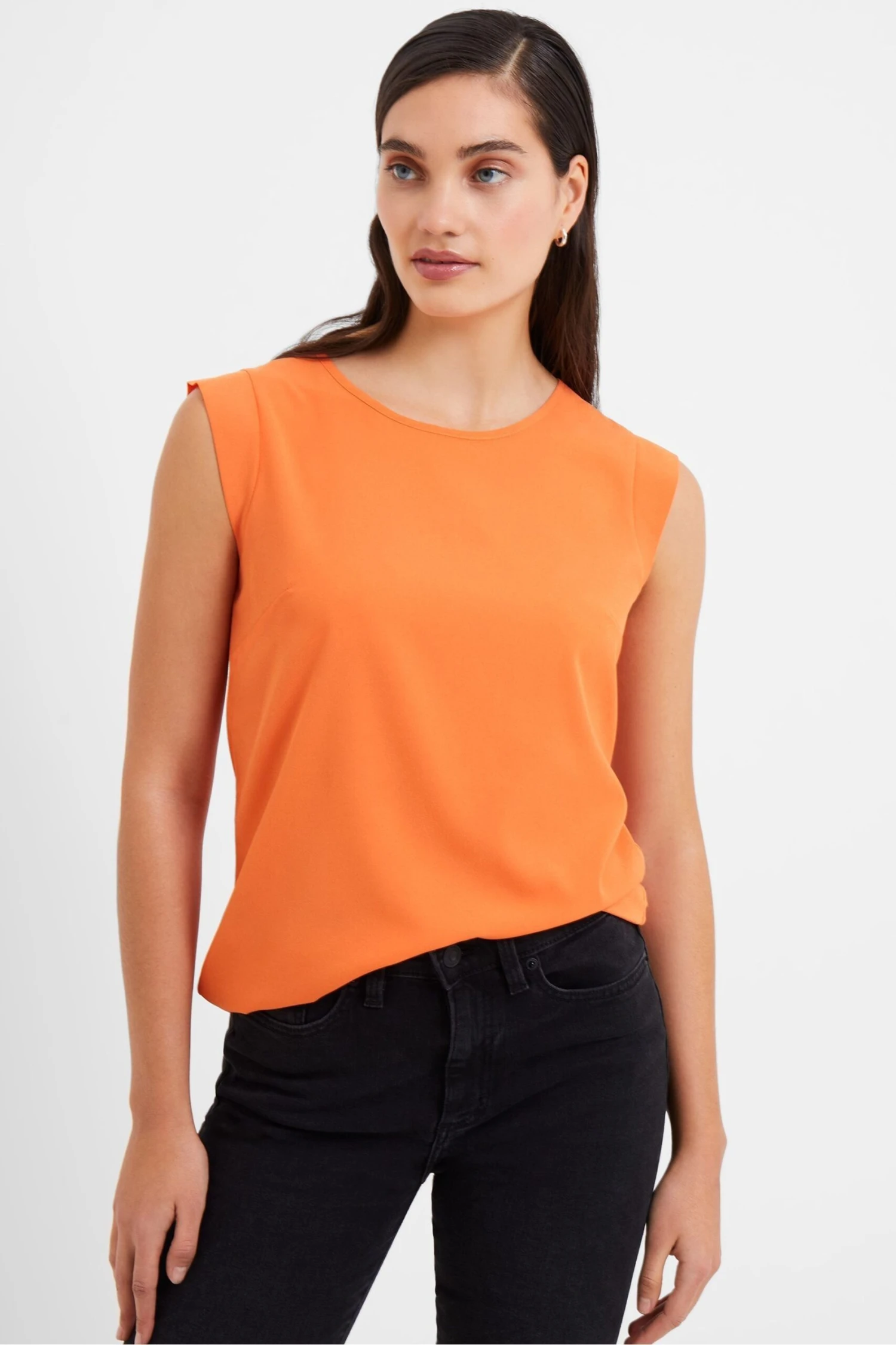 French Connection Leichtes T-Shirt Aus Kreppmaterial Mit Flügelärmeln, Orange 3 French Connection Leichtes T-Shirt Aus Kreppmaterial Mit Flügelärmeln, Orange