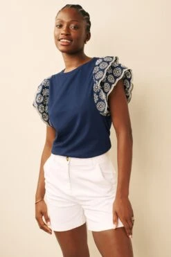 Next Jerseyoberteil Mit Rüschenärmeln Und Lochstickerei