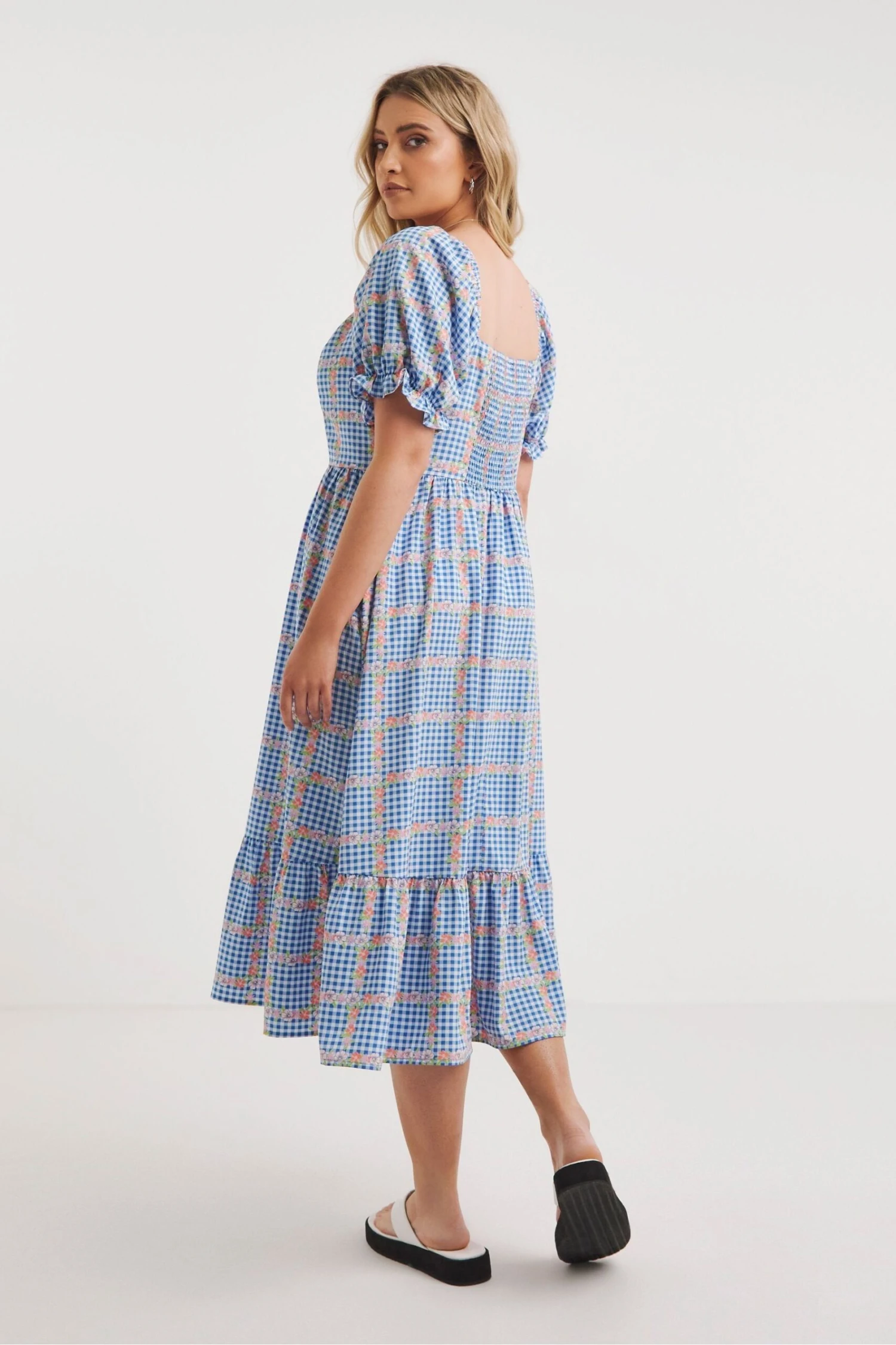 Simply Be Kariertes Midikleid Mit Herzförmigem Ausschnitt, Blau 4 Simply Be Kariertes Midikleid Mit Herzförmigem Ausschnitt, Blau – Bild 2