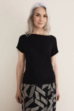 Phase Eight Neena T-Shirt Mit Wasserfallausschnitt Und Gedrehtem Detail Hinten, Schwarz