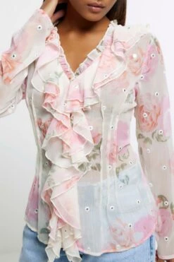 River Island Bluse Mit Rüschen, Pink