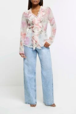 River Island Bluse Mit Rüschen, Pink -Next || RIVER ISLAND Verkaufsgeschäft 887313s3