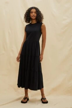 Albaray Ärmelloses, Gestuftes Kleid, Schwarz