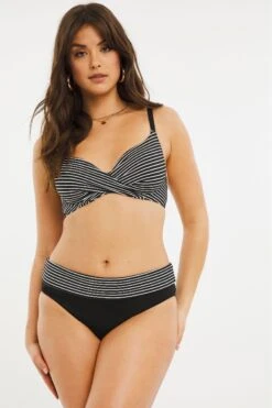Figleaves Tailor Bikinihose Mit Gestreiftem Umschlag, Schwarz