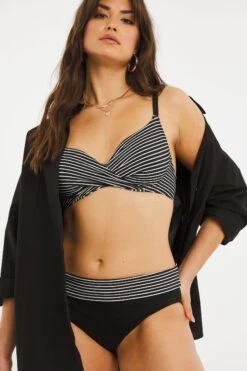 Figleaves Tailor Bikinihose Mit Gestreiftem Umschlag, Schwarz -Next || RIVER ISLAND Verkaufsgeschäft A93045s4