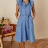 Monsoon Denim-Sommerkleid Mit Rüschenärmeln, Blau -Next || RIVER ISLAND Verkaufsgeschäft C06709s
