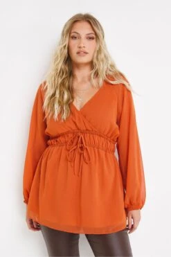 Simply Be Bluse Mit Raffung In Der Taille, Orange