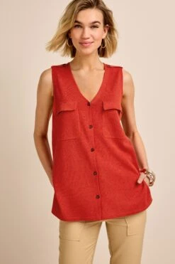 Linen Utility Pocket Button Up Vest