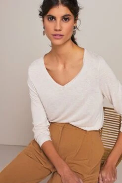 Legeres, Langärmeliges T-Shirt Mit V-Ausschnitt