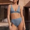 Blau - Signature Bikinihose Mit Hohem Bund, Hohem Beinausschnitt Und Gürtel