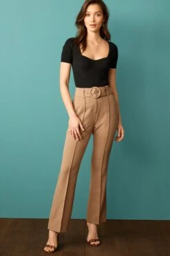 Kamelbraun - Tailored-Hose In Straight Fit Mit Gürtel