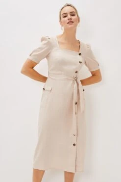 Phase Eight Elletta Leinenkleid Mit Eckigem Ausschnitt, Natur