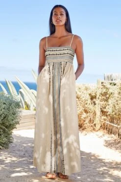 Maxi-Sommerkleid Mit Leinen Und Stickerei