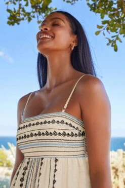 Maxi-Sommerkleid Mit Leinen Und Stickerei -Next || RIVER ISLAND Verkaufsgeschäft C93 661s4