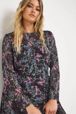 Simply Be Midikleid Aus Bedrucktem Netzstoff, Schwarz -Next || RIVER ISLAND Verkaufsgeschäft D26850s4