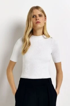 River Island T-Shirt Mit Knöpfen, Weiß
