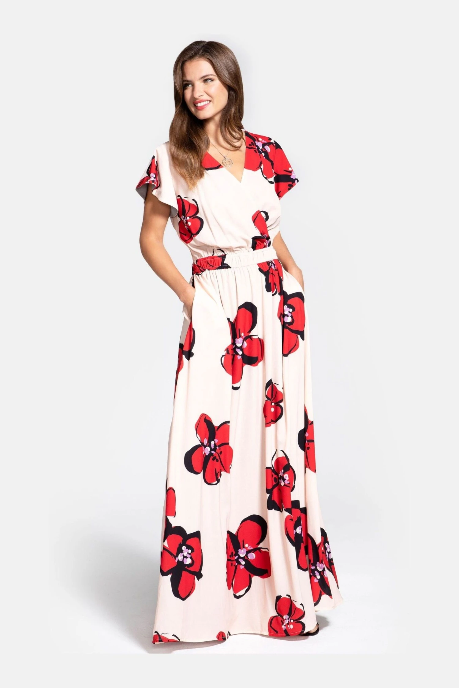 Hot Squash Maxikleid Mit Wickeloberteil Aus Chiffon, Creme 6 Hot Squash Maxikleid Mit Wickeloberteil Aus Chiffon, Creme – Bild 4