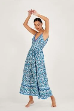 Monsoon Maxi-Trägerkleid Mit Blumenmuster, Blau