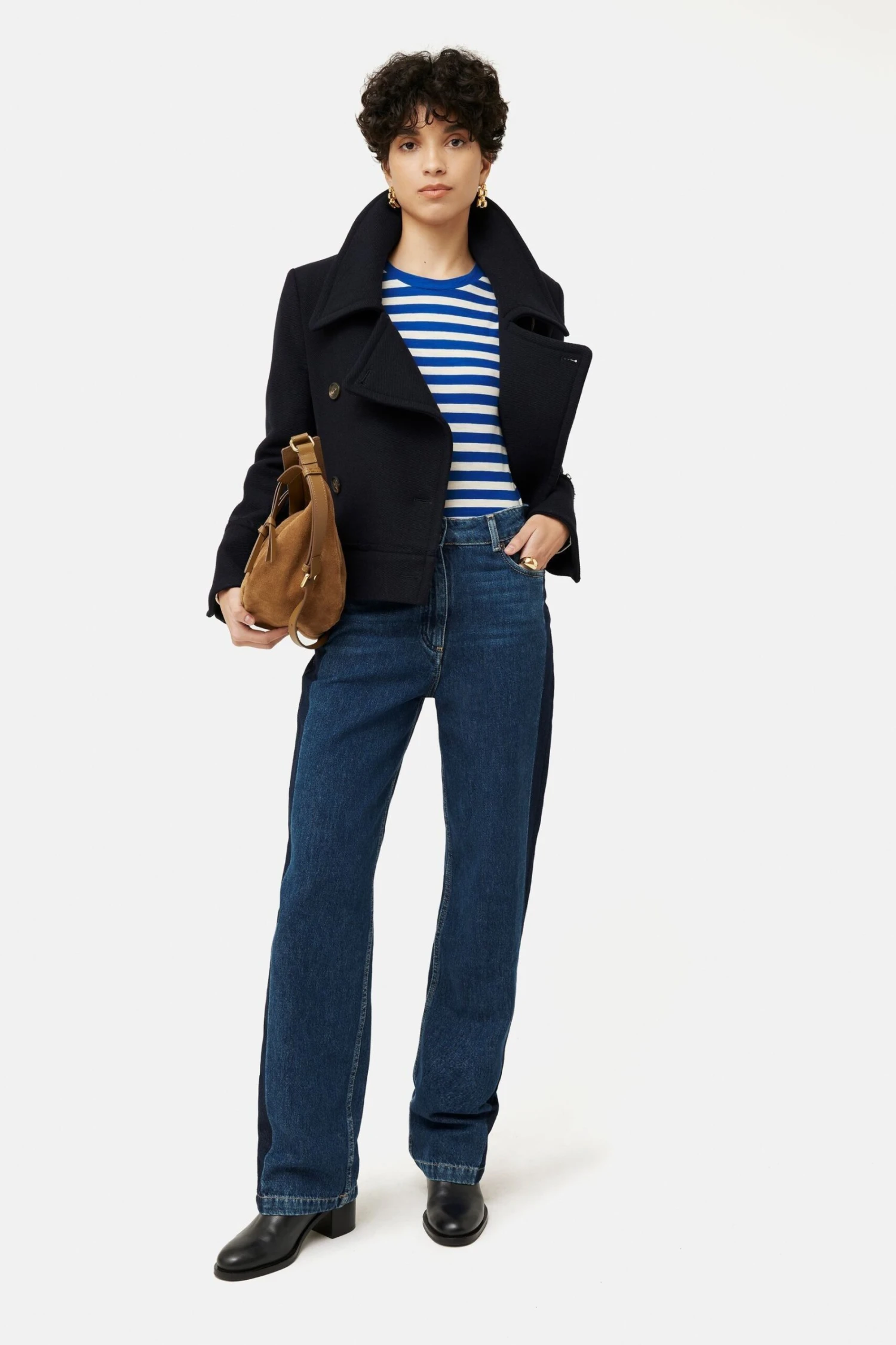 Jigsaw Gestreiftes, Langärmeliges T-Shirt Aus Genoppter Baumwolle, Blau 4 Jigsaw Gestreiftes, Langärmeliges T-Shirt Aus Genoppter Baumwolle, Blau – Bild 2