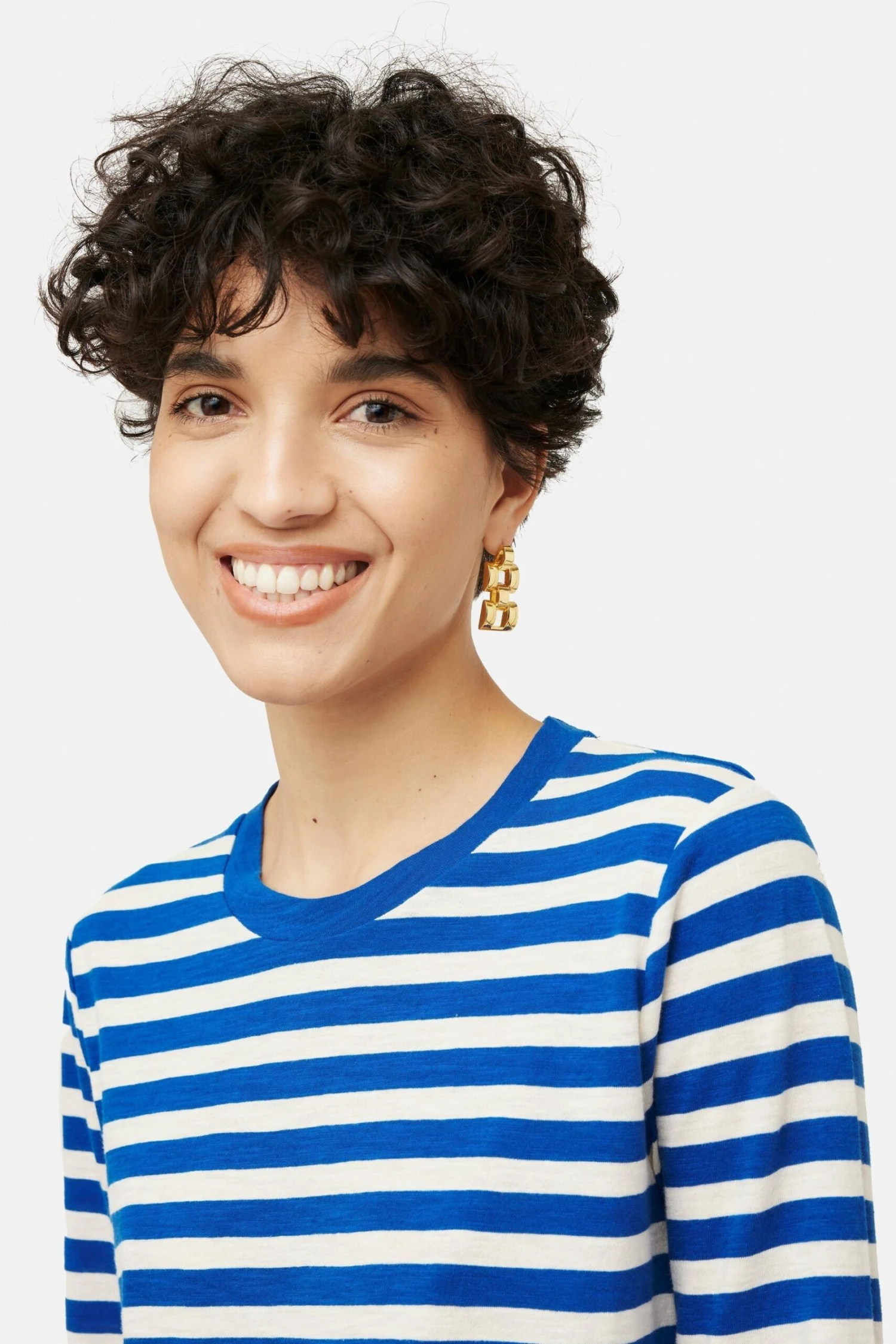 Jigsaw Gestreiftes, Langärmeliges T-Shirt Aus Genoppter Baumwolle, Blau 6 Jigsaw Gestreiftes, Langärmeliges T-Shirt Aus Genoppter Baumwolle, Blau – Bild 4