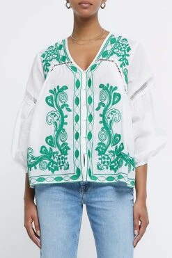 River Island Besticktes Hängerchen-Oberteil Mit V-Ausschnitt, Natur