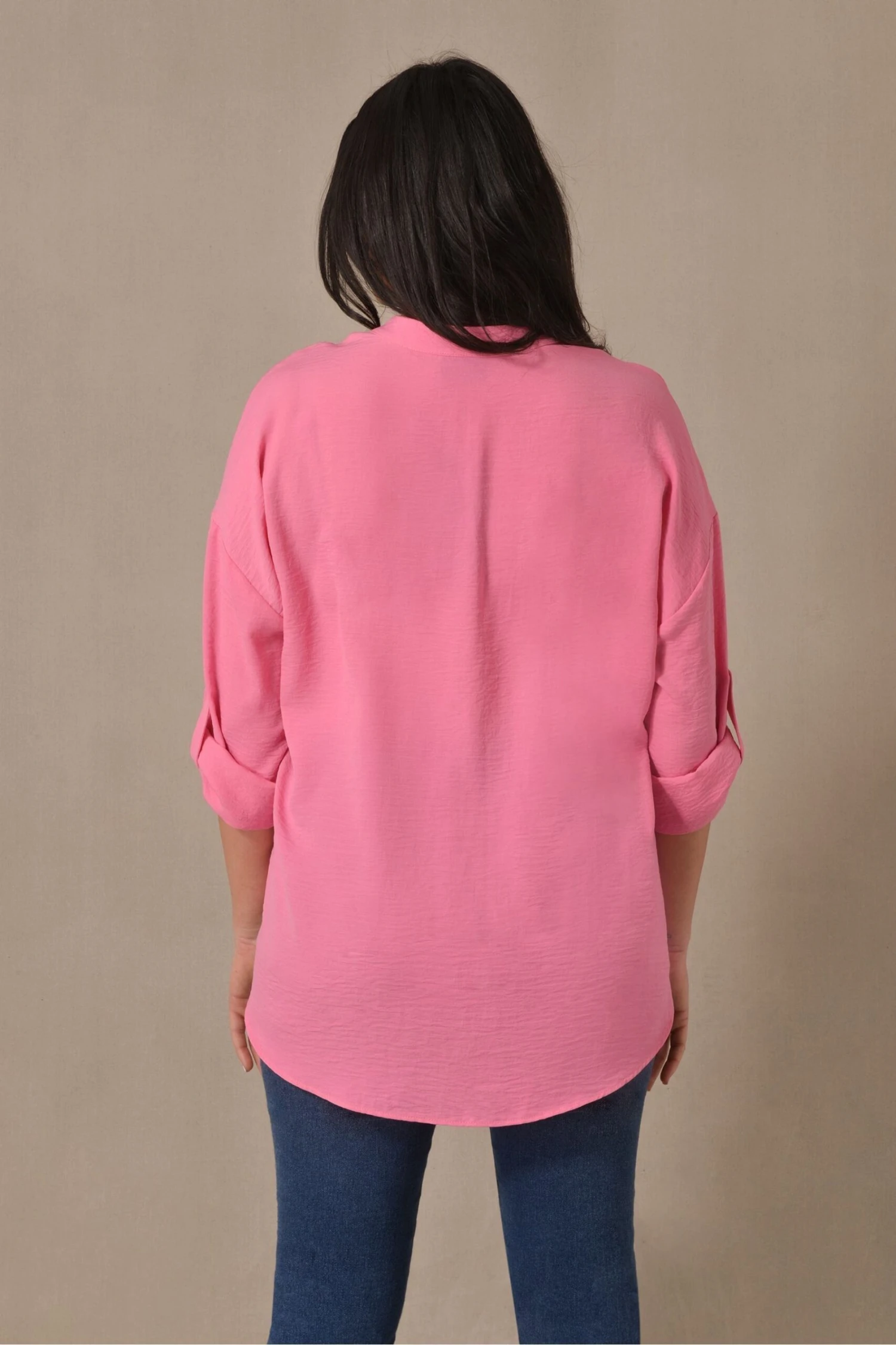 Live Unlimited Curve Nehru Bluse Mit Kragen Und Gerollten Ärmeln, Pink 4 Live Unlimited Curve Nehru Bluse Mit Kragen Und Gerollten Ärmeln, Pink – Bild 2