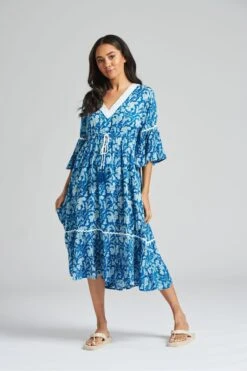 South Beach Sommerkleid Aus Baumwolle Mit Rüschenärmeln