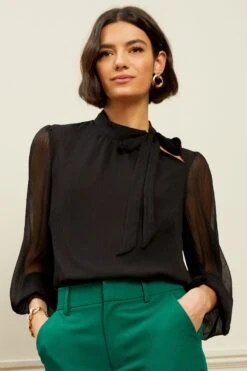 Love & Roses Chiffon-Bluse Mit Bindeband Am Hals