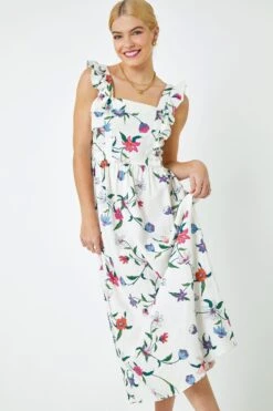 Geblümtes Maxikleid Mit Rüschen, Violett