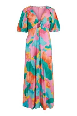 Vila Bedrucktes Maxikleid Mit Knotendesign