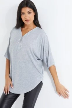 Quiz Verziertes Leichtstrick-Top Mit Reißverschluss