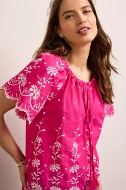 Next Kurzärmeliges, Besticktes Kaftan-Top Aus Stoffmix