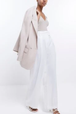 River Island Plissierte Hose Mit Weitem Bein, Weiß -Next || RIVER ISLAND Verkaufsgeschäft N00146s3