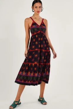 Monsoon Jersey-Sommerkleid Mit Geometrischem Print, Schwarz