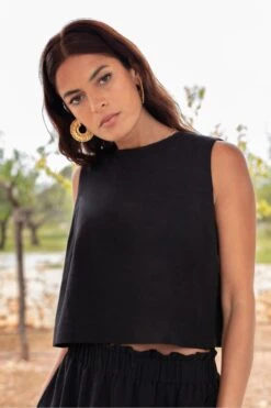 Ro&Zo Linen Blend Shell Black Top -Next || RIVER ISLAND Verkaufsgeschäft N45249s3