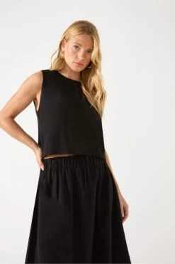 Ro&Zo Linen Blend Shell Black Top -Next || RIVER ISLAND Verkaufsgeschäft N45249s5