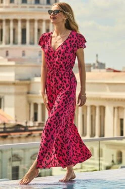 Sosandar Maxi-Strandkleid Mit Leopardenmuster Und Schlitz