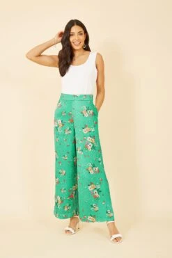Yumi Wide-Leg-Satinhose Mit Blumenprint