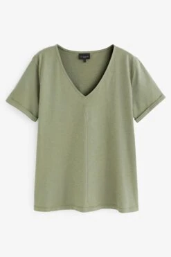 Live Unlimited Curve T-Shirt Aus Strukturierter Baumwolle Mit V-Ausschnitt, Khaki/Grün -Next || RIVER ISLAND Verkaufsgeschäft T60 941s4