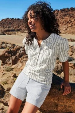 White Stuff Aria Strukturiertes, Gestreiftes Top, Weiß