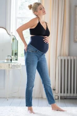 Seraphine Cropped-Jeans In Straight Leg, Blau, Umstandsmode