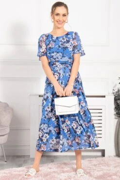 Jolie Moi Gianna Bedrucktes Maxikleid Aus Netzstoff, Blau