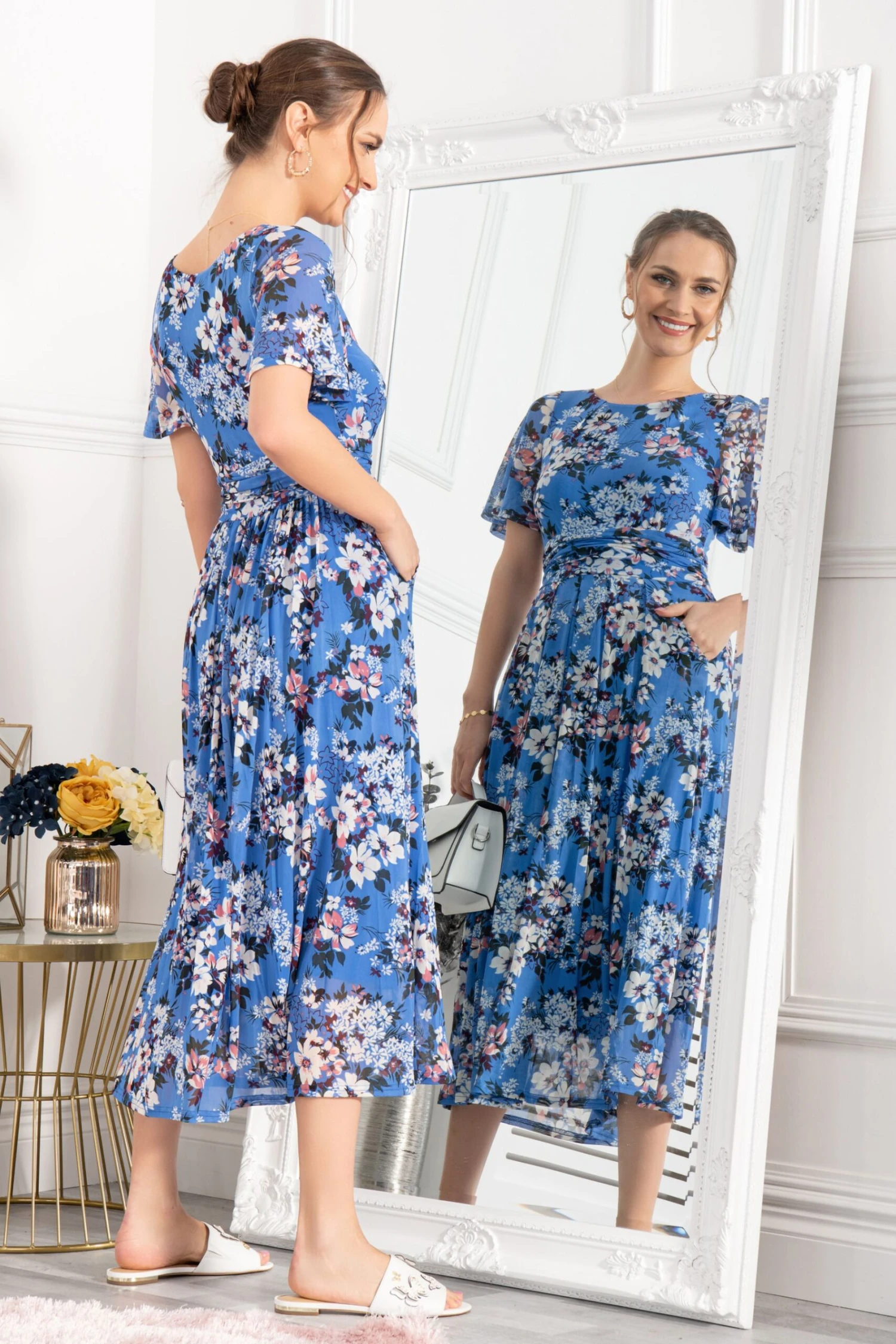 Jolie Moi Gianna Bedrucktes Maxikleid Aus Netzstoff, Blau 6 Jolie Moi Gianna Bedrucktes Maxikleid Aus Netzstoff, Blau – Bild 4