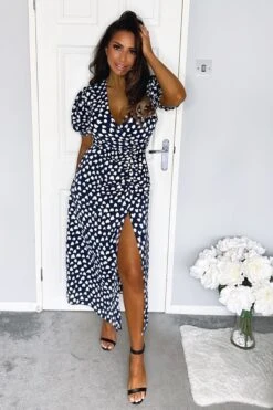 Ax Paris Midikleid Mit Herzmuster Und Wickeldesign, Blau